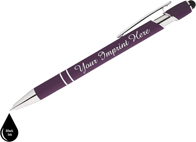 ExpressDesigns™ - Personalized Pens Gift Set w/Journal- 2 Pack of Soft Touch Metal Pens w/Notebook - Custom Engraved with Name or Message (Black - Purple)