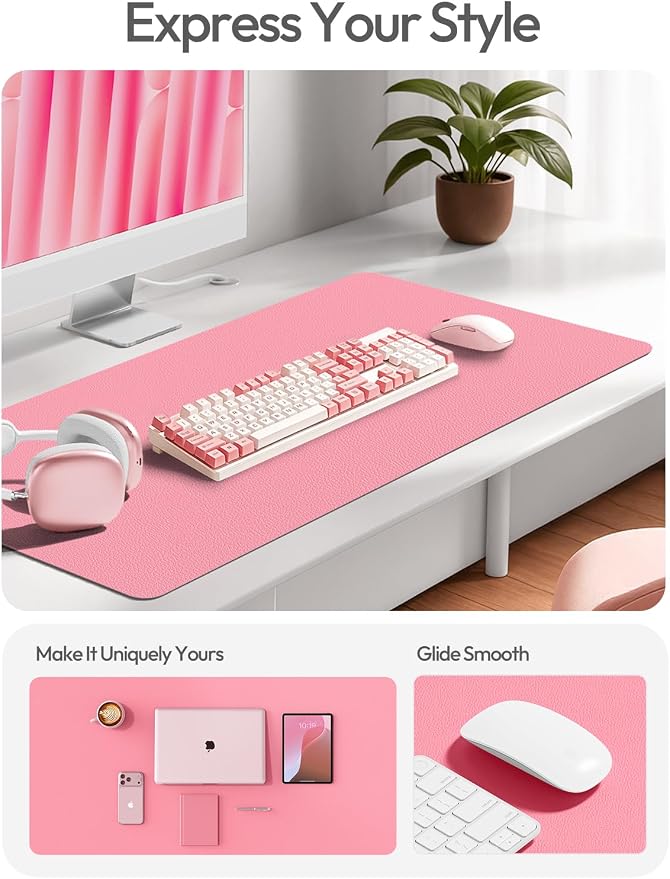 YSAGi Leather Desk Protector, Office Mat, Large Mouse Mat, Non-Slip PU Leather Blotter, Laptop Desk Mat, Waterproof Writing Pad for Office and Home(Pink, 63" x 24")