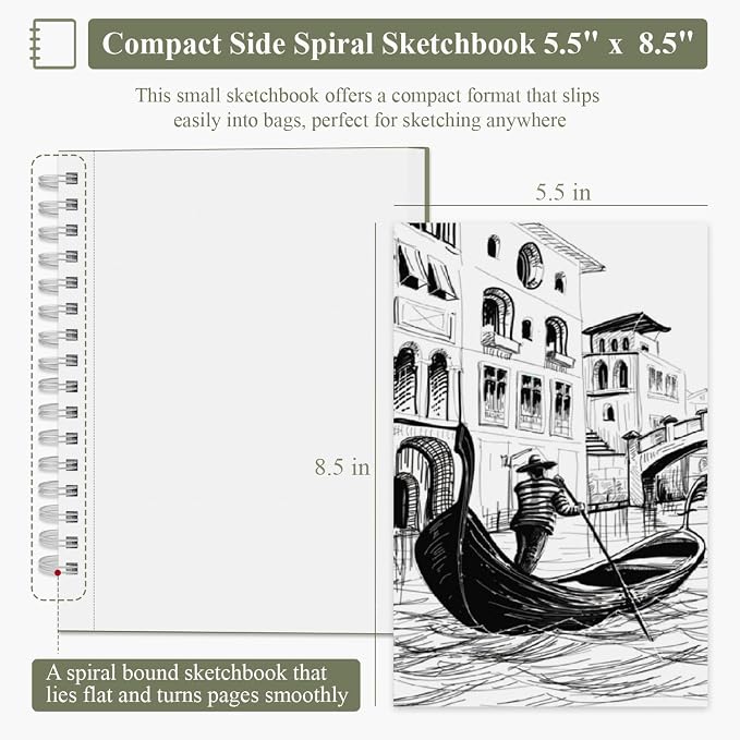 SuFly Small Sketchbook, Sketch Book 5.5 X 8.5, Pack of 1 (68lb/100gsm), 100 Sheets Artist Sketch Pad, Acid Free Drawing Paper, Art Paper for Drawing and Painting & Adults.