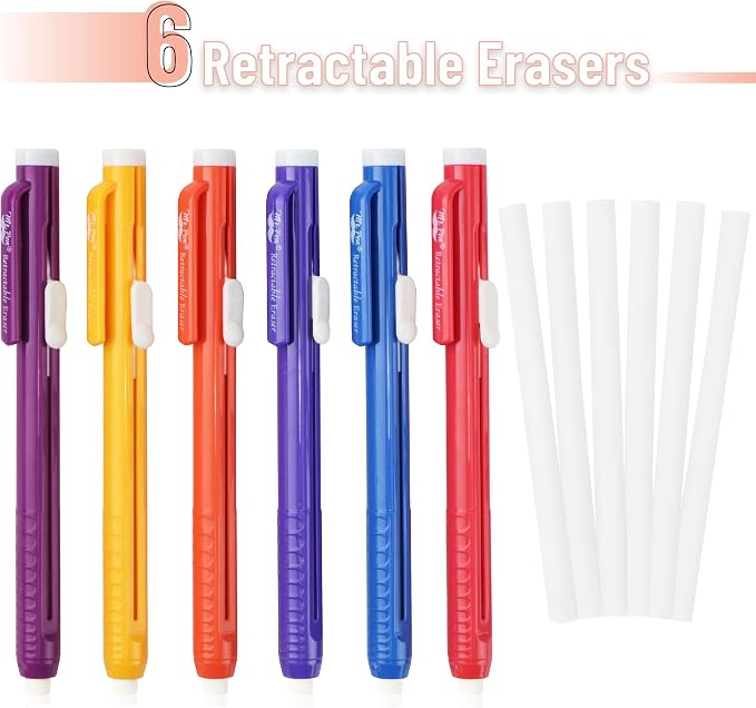 Mr. Pen- Retractable Mechanical Eraser Pens, 6 Pack, Sunset Colors | Latex-Free Precision Pencil Erasers for Artists, Students, Drawing, Sketching & Drafting