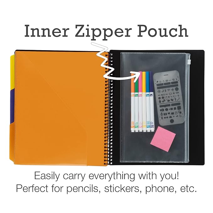 Samsill Spiral Folder Organizer - 12 Dividers & 24 Pockets with Zipper Pouch, Multi Pocket Color Coordinated Folder with Customizable Tabs, Document Organizer (Fashion)