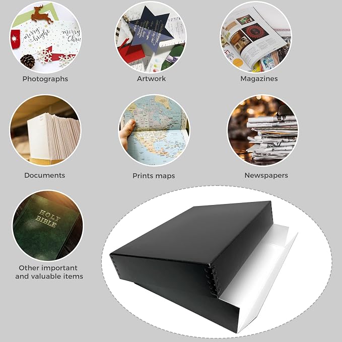 Lineco Museum Archival Storage Box, Drop Front, 11.75x15.25x3 in, Black | Acid-Free with Metal Edge, Preserves Picture Longevity, Organize Photos, Newspapers, Prints, Documents, Crafts, DIY