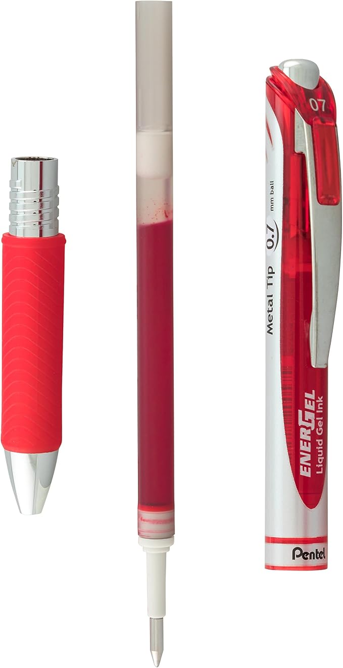 Pentel EnerGel Deluxe RTX Retractable Liquid Gel Pen,(0.7mm),Metal Tip,Red Ink,(BL77BP2B),2 Count (Pack of 2)