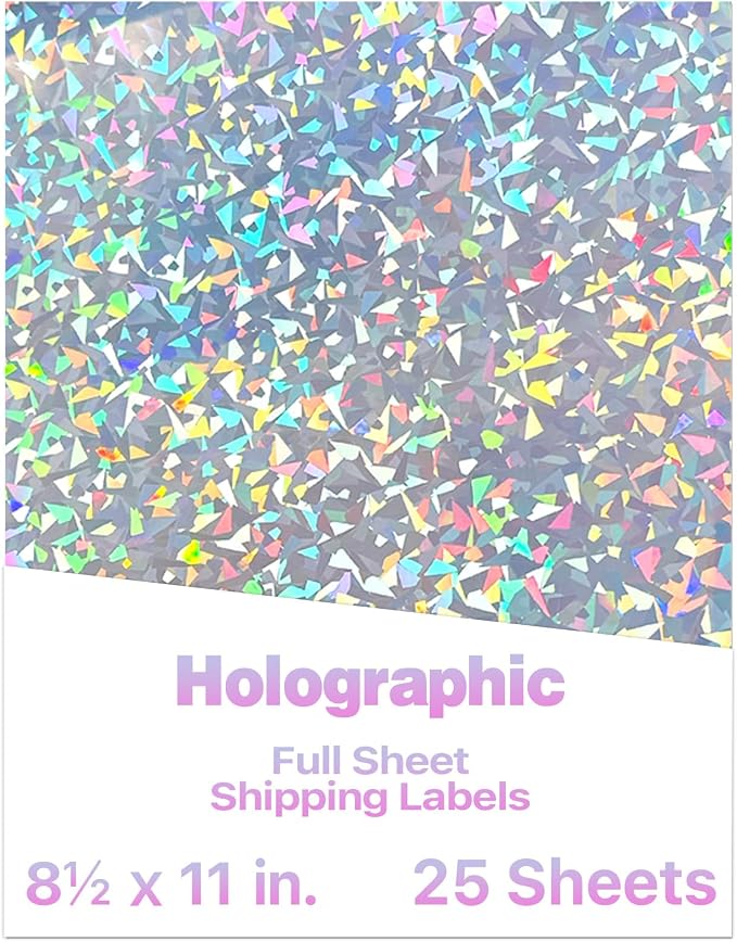 STARLIBOO 25 Sheets Holographic Sticker Paper, Diamond Pattern Printable Vinyl for Inkjet & Laser Printer, Broken Glass Effect, Waterproof, Dries Quickly (8.5" x 11")