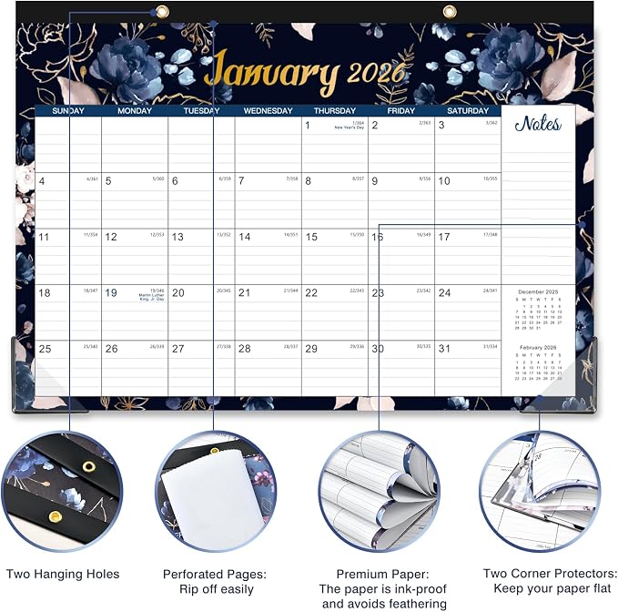 2026 Desk Calendar - Jan 2026 - Dec 2026, 12 Months Large 2026 Desk Calendar, 17" x 12", Desk Pad, Large Ruled Blocks, to-do List & Notes, Best Desk/Wall Calendar for Planning or Organizing