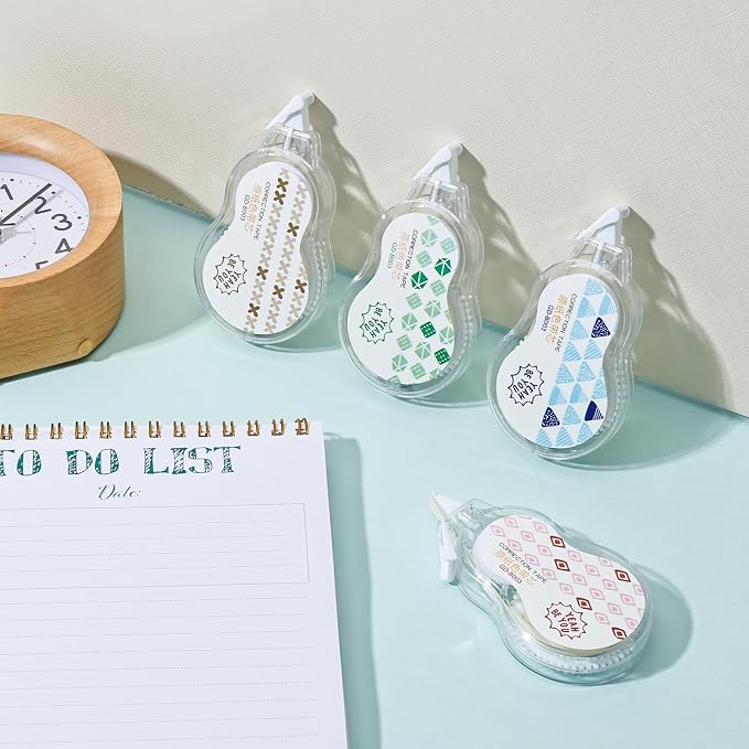 Temiary 5 Pcs Aesthetic Beige Correction Tape, Smooth Glide Quick Dry Tapes for Instant Corrections, Easy to Use White Tape Out Applicator Set for Office Note Taking, Journaling (Abstract Patterns)