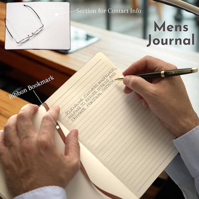 SETTINI® Lined Journal - Classic Journal for Writing Gift Set - Hardcover Vegan Leather, Includes Luxury Pen in a Unique Pen Holder, 192 Pages, A5, Birthday Gift, Journal for Men