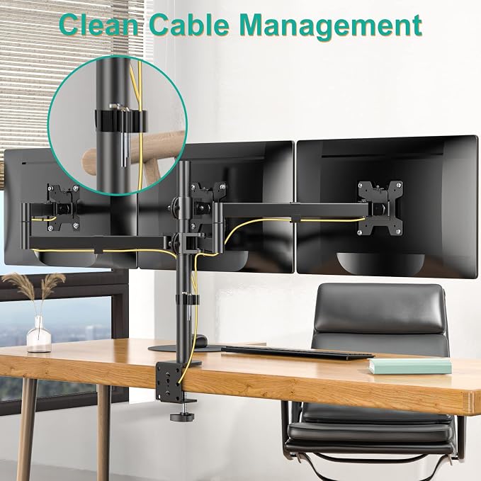 WALI Adjustable Triple Monitor Mount for 13-27 inch Screens, 22 lbs per Arm | 3 Monitor Desk Mount, Full Motion with Tilt, Swivel, Rotation, C-Clamp & Grommet Base, VESA 75/100mm (M003S), Black