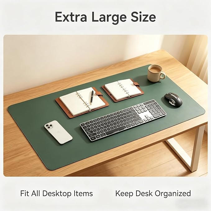 Desk Mat 9.85'' x 20.09'', PU Leather Desk Pad Protector, Non-Slip Mouse Pad for Desk, Waterproof Computer Desk Mat, Office Desk Pad for Keyboard Mouse, Desk Writing Mat (Dark Green)
