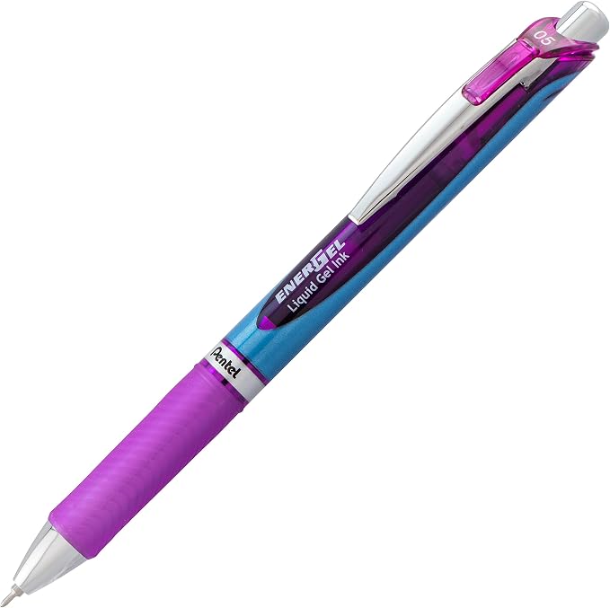 Pentel EnerGel RTX Retractable Liquid Gel Pen, (0.5mm), Fine Line, Metal Tip, Assorted Ink Colors, Pack of 5 (BLN75BP5M)
