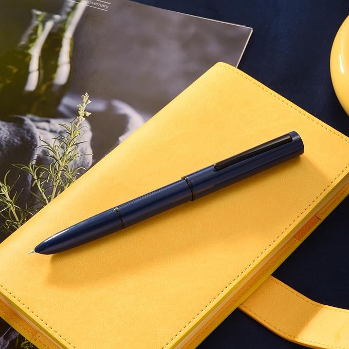 HONG DIAN C1 Fountain Pen Extra Fine Nib, Dark Blue & Classic Retro Design Metal Pen with Ink Converter