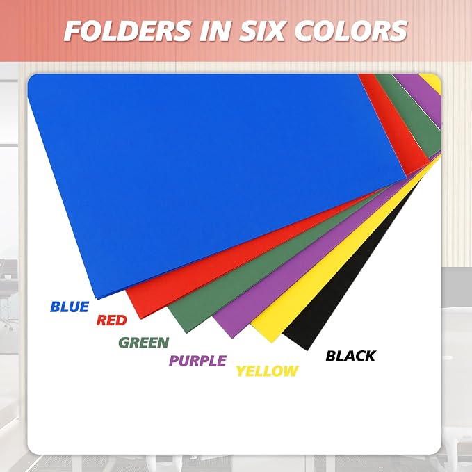 pmybupo 6 Pack Two Pocket Folders,Paper Folders with Pockets Fit 8.5 x 11 Letter Size Paper,6 Rainbow Colors File Folders Business Card Slot,Back to School Supplies.
