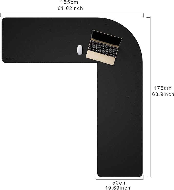 Mydours 57" x 57" x 20" L Shape Desk Pad Large Corner Mouse Pad (Black) | Extra Large Dual-Sided PU Leather Desks Pad L-Corner Waterproof Gaming Desk Mat Protector For Home Office Computer Gaming