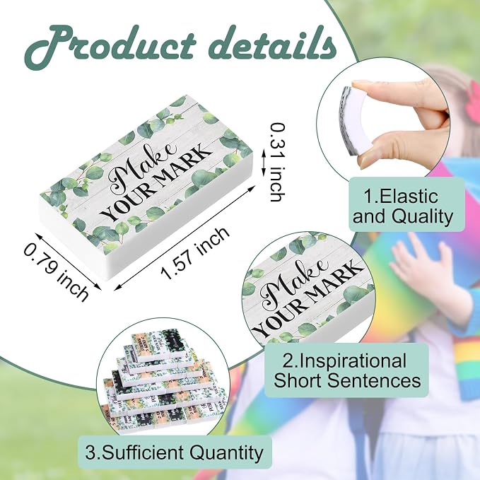 Dunzoom 100 Pcs Back to School Inspirational Pencil Erasers Bulk for Kids Fun Motivational Eraser School Office Supplies for Students Classroom Office Teacher Artists(Eucalyptus Leaf)