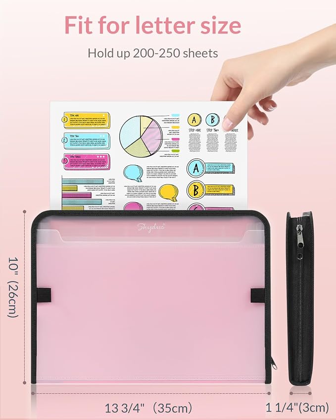 SKYDUE Accordion File Organizer, 7 Pocket Expanding File Folder with Front Pocket, Letter Size, Important Document Organizer with Double Zipper,Travel Folder, School Office Supplies