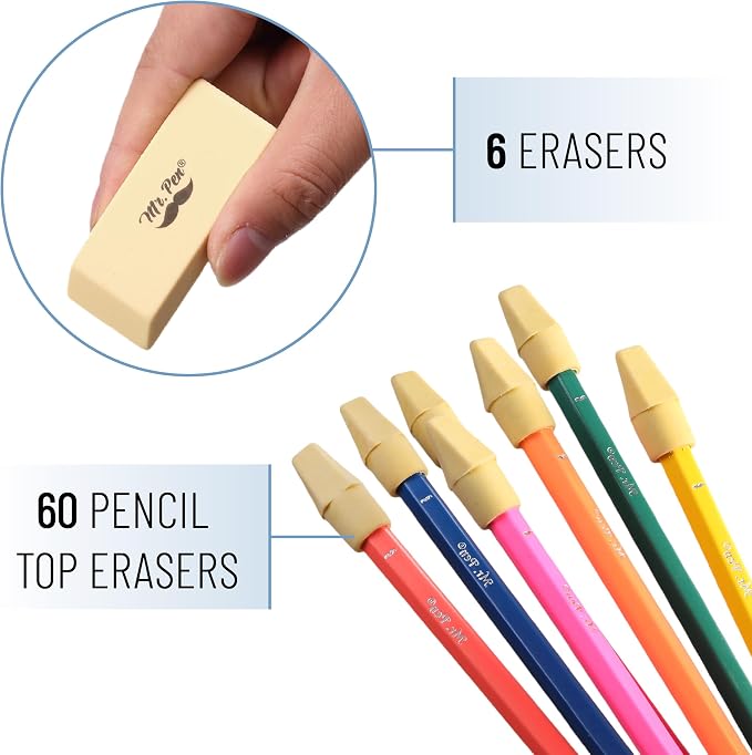 Mr. Pen- School Eraser Combination Set, 66 Pack, Yellow | Latex Free Erasers for School, Office, Art Sketching, Homework, Exams, Clean Smudge-Free Correction