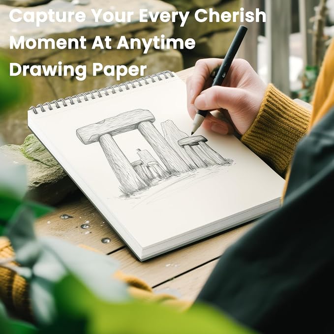 Cewei 9x12 Drawing Paper Pad, 100 Sheets, Spiral Bound Sketchbook, 68lb/100gsm White Drawing Paper for Kids Ages 4-8 & 9-12