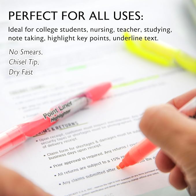 BAZIC PRODUCTS Liquid Ink Highlighters, Pen Style, See-Through, 24-Box | chisel tip, Assorted liquid-ink highlighters, see-through barrel shows ink level, Non-toxic, ASTM D-4236, odorless