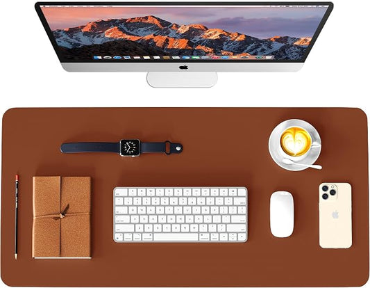 Leather Desk Pad Protector, Waterproof Mouse Pad, PU Desk Mat, Office Desk Cover, Desk Writing Mat for Office/Home/Work/Cubicle (Brown/Gray) 31.5x15.7 in