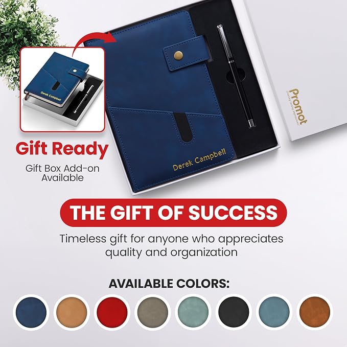 Promot Personalized Notebook - A5 Lined Leather PU Journal Notebook (Blue) | Premium Leather-Look Cover, Smooth Lined Writing Pages, Durable Everyday Design, Elegant Professional Appearance
