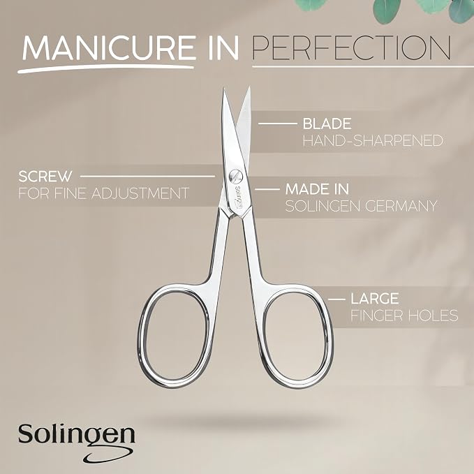 Solingen Nail Scissors Curved Blade – Precision German Steel for Fingernails & Toenails, Manicure & Pedicure, Extra Sharp with Stylish Storage Case