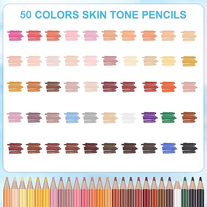 LBW 50 Skin Tone Colored Pencils for Adult Coloring Pencils, Oil Based Soft Core Professional Color Pencils Set for Artists Beginners Drawing Coloring Sketching Blending
