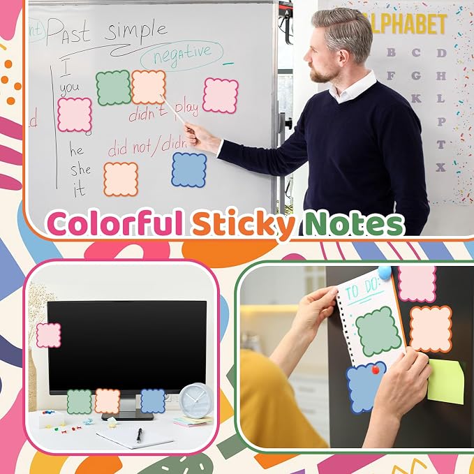 JarThenaAMCS 16 Pack Scalloped Sticky Notes Colorful Wavy Edge Memo Pads 3 Inch Blue Orange Pink Green Self-Adhesive Notepads for School Office Home Accessories Decor, 320 Sheets