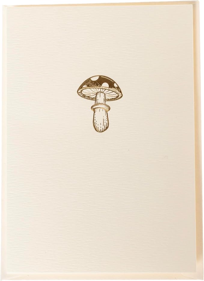 Graphique Mushroom Cards, Pack of 10 Cards with Envelopes, All Occasion Greetings, Blank Inside, Gold Foil Embossing, La Petite Press Collection Boxed Set, 3.25" x 4.75"