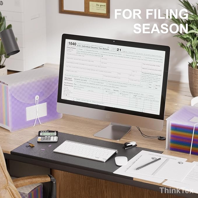 ThinkTex 26 Pockets Expanding File Folders, Accordion File Organizer | Monthly Bill Receipt Documents Organizer, A-Z Colorful Tabs, Letter/A4 Size for Classroom Office Home Hospital - Purple