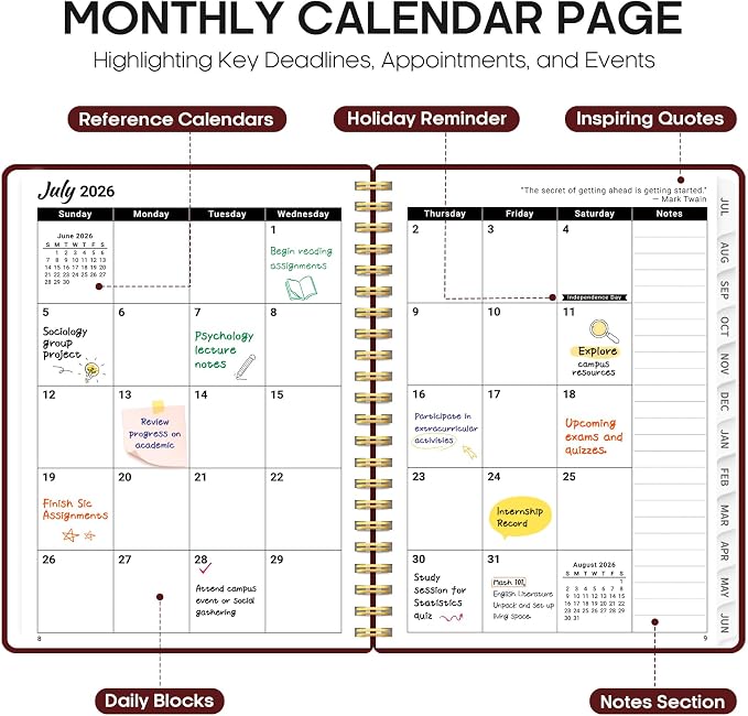 Planner 2026-2027, 8.5" x 11" Weekly and Monthly Academic Year Planner Calendar, July 2026 - June 2027, Hardcover Large School Planning Agenda With Tabs, Perfect for School & Office Supplies, A4, Burgundy