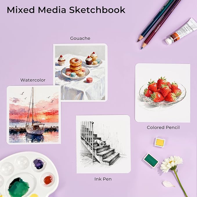 Paul Rubens Square Watercolor Journal 2 Pack 40 Sheets, 100% Cotton Acid-Free Hot Press Watercolor Sketchbook 7.48 * 7.48 Inches, 140lb/300gsm for Watercolors, Gouache, Acrylics
