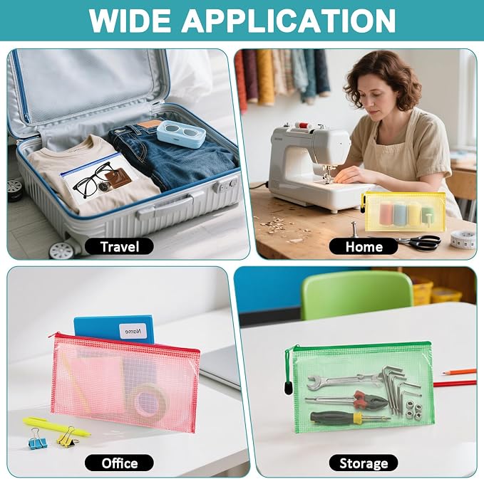 Mesh Zipper Pouch Bags - 5Pack A6 Waterproof Small Zipper Bags 4.7x9.3 Inch Clear Mesh Storage Pouches Assorted Colors for Home, Office, Travel, Receipts, Puzzles, Cosmetic