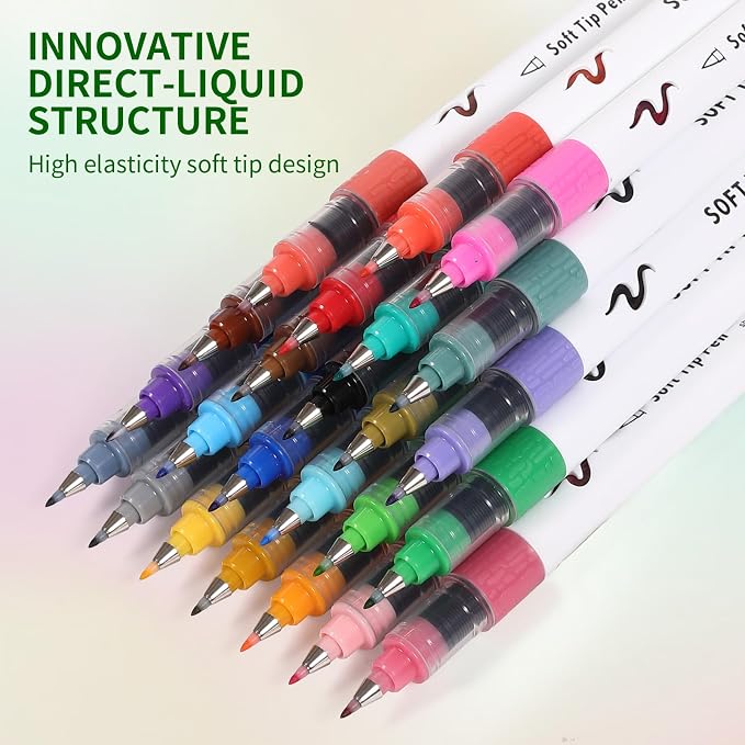 Arts Sign Brush Pens, 24 Colors Calligraphy Brush Pens with Felt Tip, Water Based Ink, Markers for Hand Lettering, Journaling, Art Drawing and Calligraphy