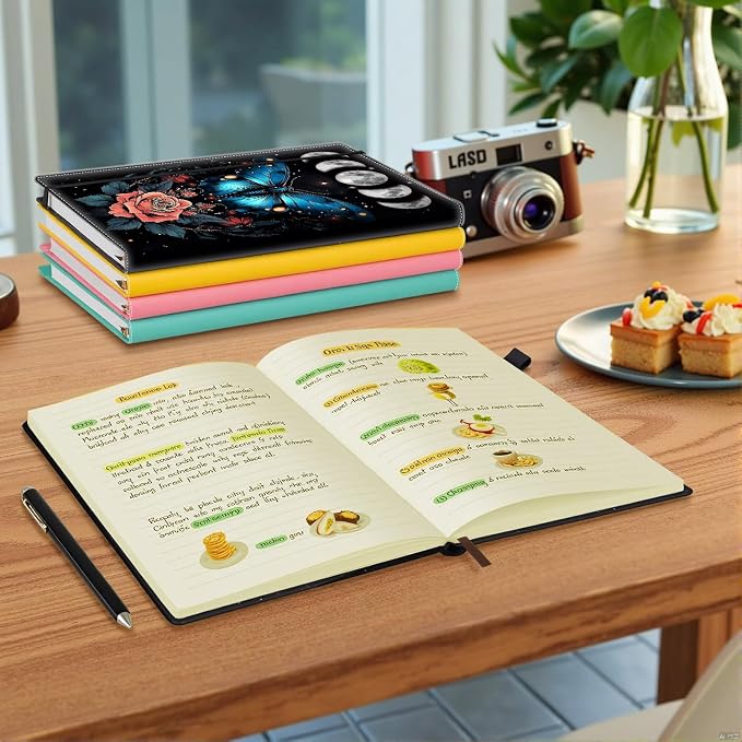 Hardcover Executive Notebooks, A5 PU Leather Lined Journal Notebook, 200 Pages Thick Paper Subject Notebooks for School,Work,Home Writing Business Notebook, Diary Book ，Butterfly Moon