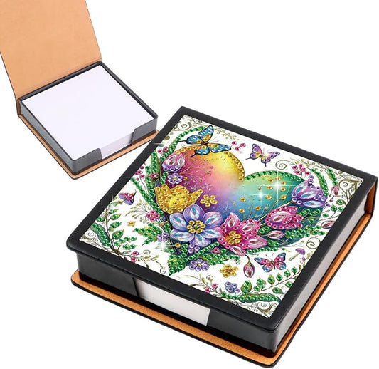 Heart Diamond Painting Kit Note Box,Memo Paper Storage Box Diamond Art,Sticky Note Holder Diamond Art,Diamond Painting Memo Pad For Office Desk. (Heart)