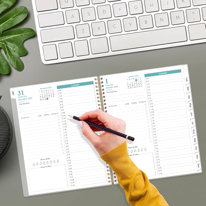 2026 Daily & Monthly Planner - One Page Per Day, Daily Planner from January 2026 - December 2026, Planner 2026 with 12 Monthly Tabs, 8.5" x 11", Rose Flower