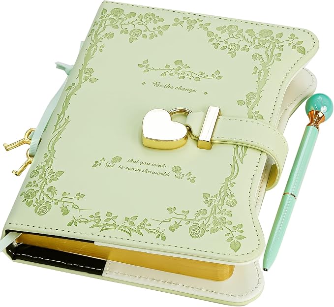 Hoci Poci Diary with Lock and Keys for Girls Gift Ideas, 360 Pages Journal | Elegant Gift Box for Teen Girls, B6 Gold Edged Pages Refillable Notebook with Pen and Bookmark for Writing, Garden Matcha