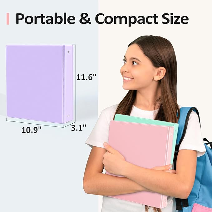 BinderX Extra Durable 3 Ring Binder, Round Ring 2 Inch Binders, Fits 450 Sheets of 8.5x11 Paper, Customizable View Cover with Inside Pockets, Cute 2" Binder, School Supplies for Girls, Olive Green