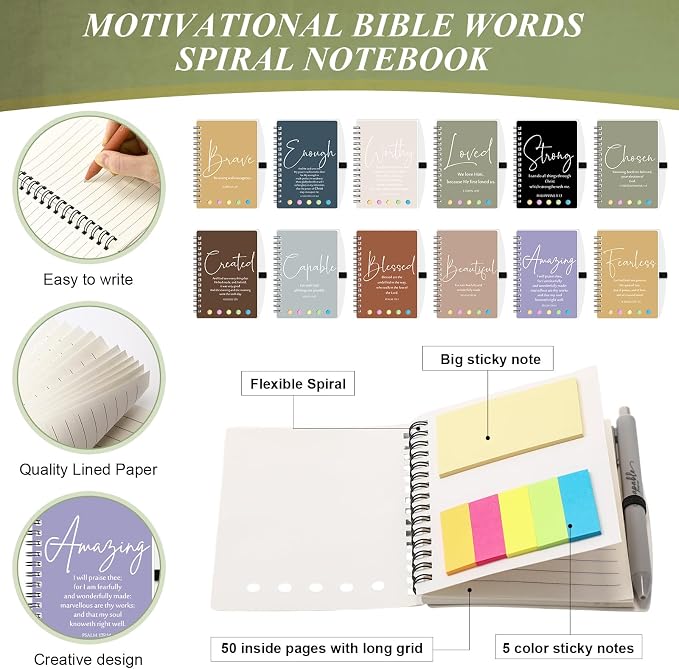 Kosiz 60 Sets/120 Pcs Christian Gifts Bulk Prayer Journal Scripture Notebook, Bible Pen (Classic,Dark Morandi)