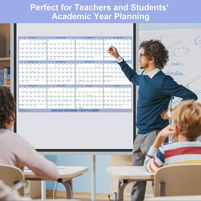 32x48 Academic Wall Calendar 2026-2027 July-June, Dry Erase School Planner | July 2026-June 2027 Folded Wet & Dry Erase Calendar, Vertical/Horizontal Reversible,12 Month School Planner with Julian Dates