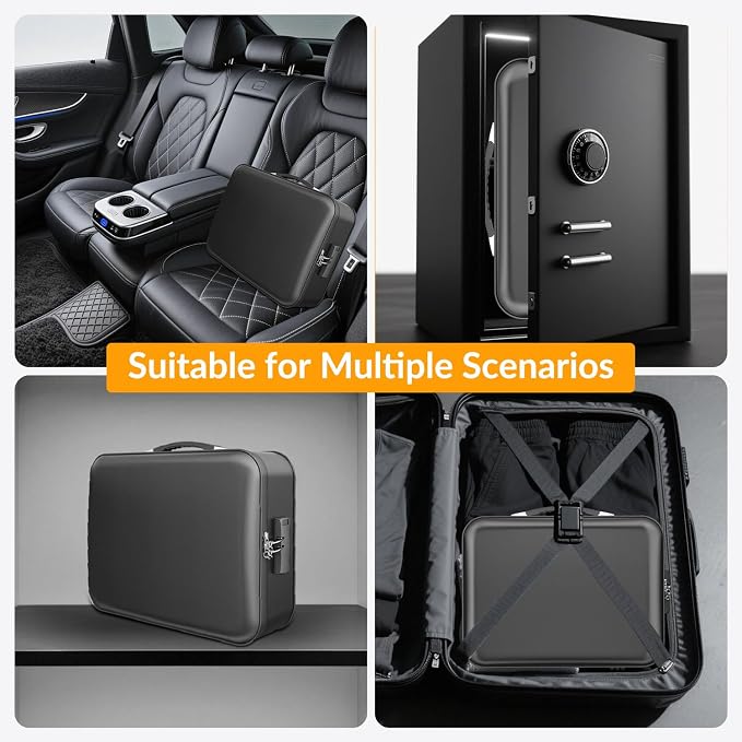 onvvippiv Hard Case Fireproof Document Box with Lock Zipper | Important File Organizer Waterproof Portable Home Office Travel Storage Accordion Folder for Letter A4 Laptop Files