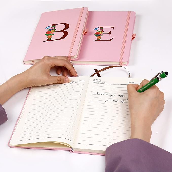 Pink Notebook for Women, 5.7"X8.3" A5 Journal Notebook with Letter T, Dual-Sided Writing Notebook with Dividers, Cute Leather Journal for Work, Business, School, Meetings, Travelers, Small Notebook
