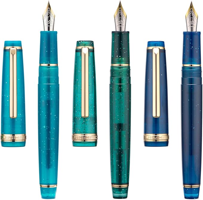 3 Jinhao 82 Fountain Pens Medium Nib Transparent Starlight with Converter | Mini Pocket Fountain Pen Daily Adorably Writing Instrument Writer
