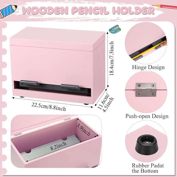 Yalikop 1 Pc Wooden Pencil Dispenser for Classroom Pastel Wood Pencils Holder for up to 200 Pencils Reusable Straw Dispenser for Home Office Teachers Supplies Storage (Classic,Pink)