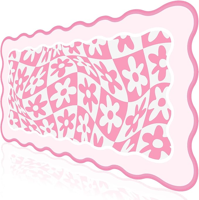 L-SPOUTTO Pink Mouse Pad,Scalloped Desk Mat Daisy XXL Large Gaming Mousepad | 35.4x15.7in Non-Slip Rubber Base Keyboard Pad Waterproof Desktop Mat for Laptop Computer Work Game Home Office