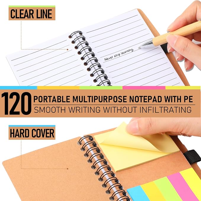 Honoson 120 Set Back to School Teacher Appreciation Gifts Bulk Inspirational Notebook with Sticky Note and Bamboo Pen Set Coworker Thank You Gifts for Employee Team Staff Office Group (Kraft)
