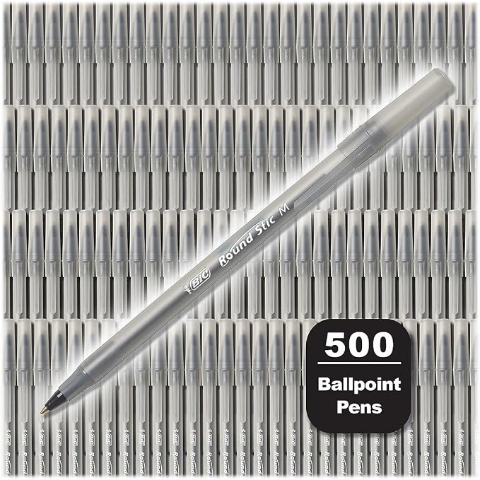 BIC Round Stic Xtra Life Black Ballpoint Pens, Medium Point (1.0mm), 500-Count Pack of Bulk Pens, Flexible Round Barrel for Comfortable Writing, No. 1 Selling Ballpoint Pens