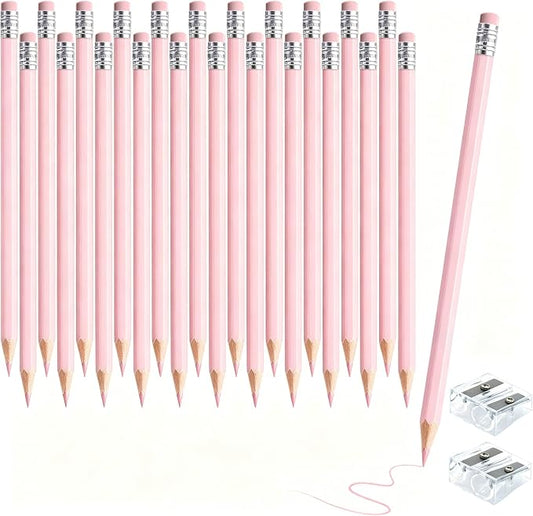 24PCS Macaron Pink Colored Pencils with Eraser Pre Sharpened Pencil 2 HB - Ideal for Checking, Grading, Tests & Office/School Supplies
