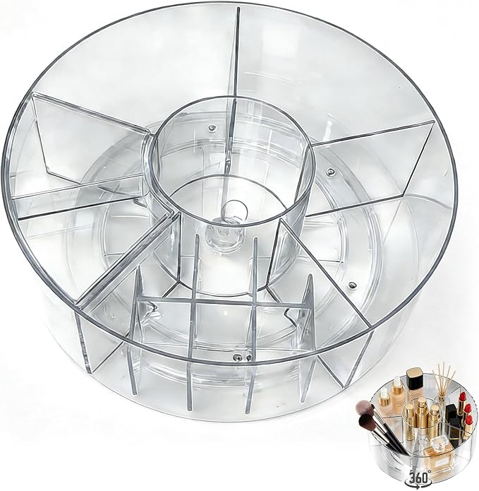 Acrylic Pen Holder, 360 Rotating Pencil Holders & Pen Holders - Multi-Functional Makeup Brush Holder for Desk, Clear Organizer for Cosmetics/Stationery