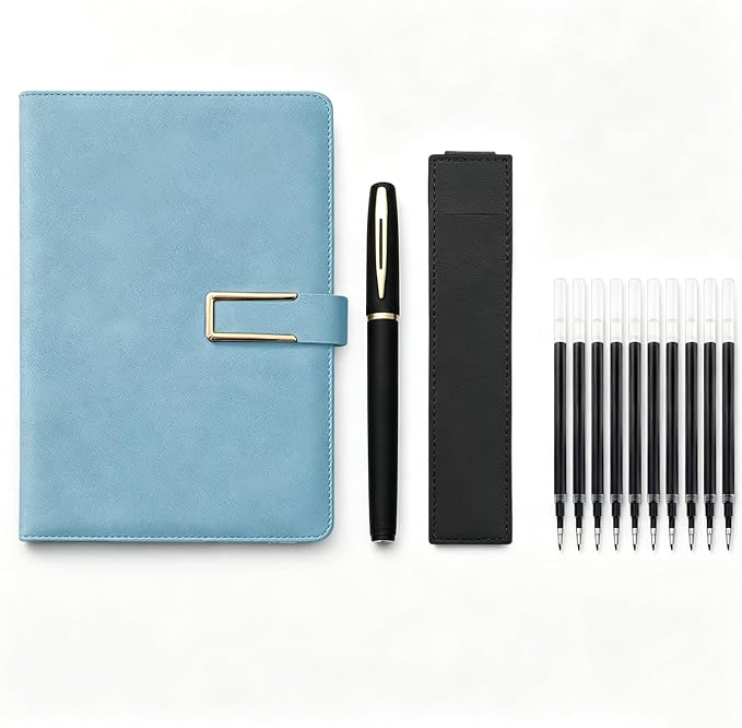 CRME Lined Journal Notebook Gift Set,A5 Hardcover Diary with Ballpoint Pen and Pen Sleeve for Office School and Note Taking,Sky Blue